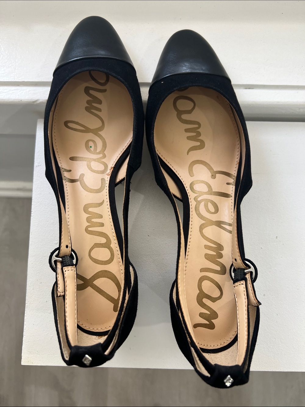 Sam Edelman Black Two-Tone Pointed Slingback Flats